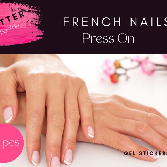 French Tip Round Press On Nails 2 Pack - Picture 2 of 5